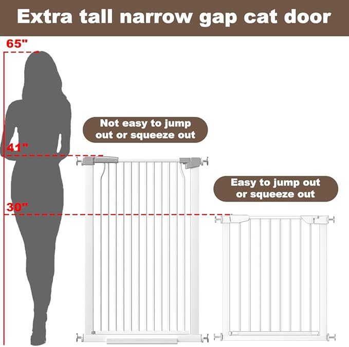 41" Extra Tall Cat Gate for Doorway, 29.6-31.5''W Metal Pet Baby Safe Gate, Extra Wide Pressure Mounted Baby Gate, No Drilling Cat Fence Indoor, Tall Dog Gate, White