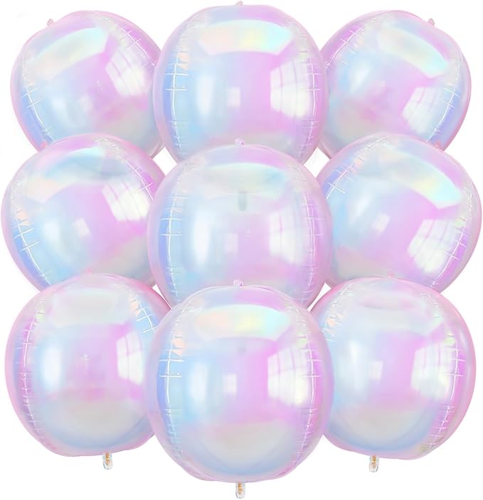 Iridescent Balloons 9 pcs,Iridescent Birthday Decorations Giant 4D Round Balloons 22 Inch for Wedding Baby Shower Holographic Party Decor