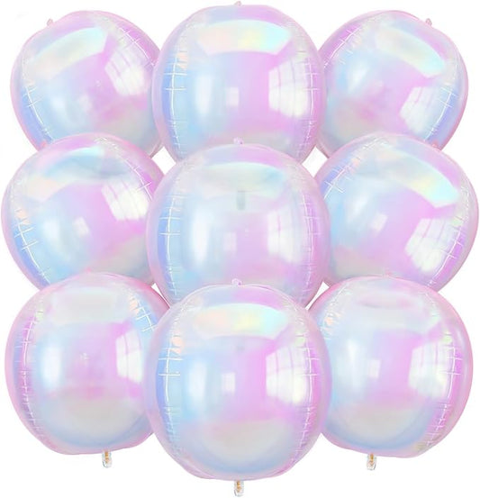 Iridescent Balloons 9 pcs,Iridescent Birthday Decorations Giant 4D Round Balloons 22 Inch for Wedding Baby Shower Holographic Party Decor