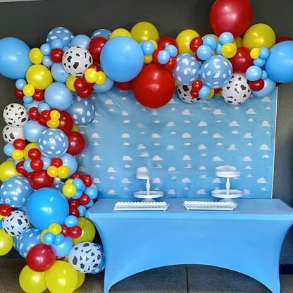 Toy Inspired Story Balloons, 12 Inch Cow Print Sky Blue Cloud Balloons Red Blue Yellow Green Balloons for Kids Boys Birthday Party Farm Themed Party Decorations