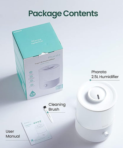 Humidifiers for Bedroom Large Room, 2.5L Cool Mist Humidifier with Essential Oil Diffuser, Top Fill Humidifier for Baby, Home, Plant, Ultrasonic Humidification for whole house, Auto Shut-Off
