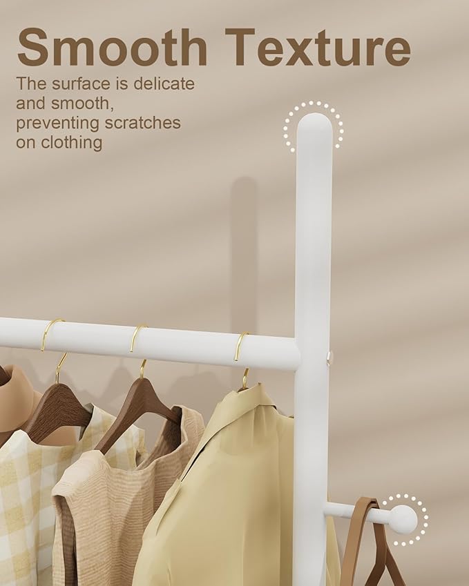 Large Metal Coat Rack Freestanding, Modern Coat Hanger Stand with 2 Hooks and Heavy Rock Slab Base, Industrial Clothing Rack, Coat Stand, 25.6 x 11.8 x 68.9 In, White, GYJ202LW