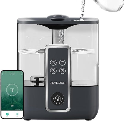 Flymoon 5L Mist Humidifier for Bedroom Large Room, Humidifier for Baby & Plants, Top Fill, 28dB, 3 Mist Levels, 12H Timer, App Control, Black