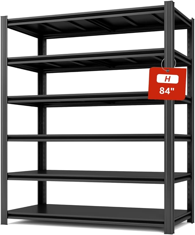 Extra Big/Large 55.12"Wide Father&I Industrial 6-Shelf-Rack Tall Heavy-Dudy Metal/Steel Adjustable Garage Bin Storage Shelving Stand Shelves Units/System for Shed, 84" H*55.12W * 24" D, Black