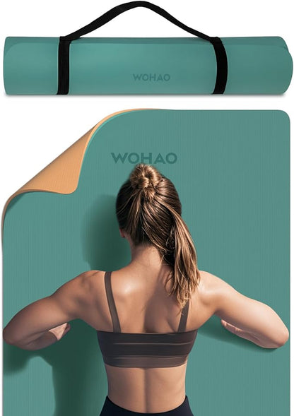 Extra Thick 8mm Yoga Mat, 72"x28" Non Slip Exercise Mat, Reversible 2-Sided Dual Color Premium POE Material, with Carrying Strap for Yoga, Pilates, Home Gym