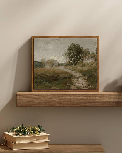 InSimSea Framed Canvas Wall Art Vintage Decor, Retro Room Decor, Rural Path Landscape Paintings, Farmhouse Wall Art for Living Room, Vintage Countryside Pictures for Bathroom Wall Decor, 9"x11"