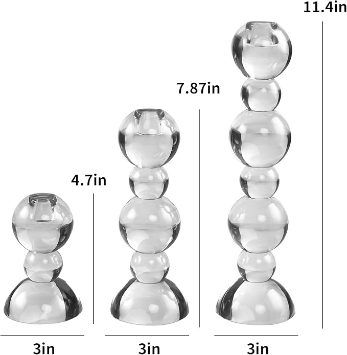 Kitcom Crystal Taper Candle Holders Bubble Designed Hand Cut Crystal Candlestick Holders Wedding Banquet Decorations Pack of 3, Comes with Gift Box
