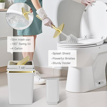 9PCS Bathroom Accessory Set, White Bathroom Set, Bathroom Accessories Set Complete with Trash Can, Toothbrush Holder, Soap Dispenser, Toilet Brush, Bathroom Decor