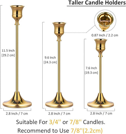 Metal Candle Holders for Candlesticks Taper Candlestick Holders Set Vintage Decorative Centerpiece Candelabra Tall Candle Stands (Gold, 2 Sets (6 pcs))