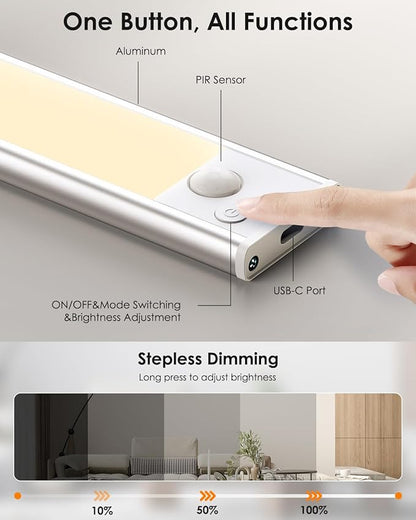 5-Pack 14in Under Cabinet Lighting, Upgraded 3200mAh Rechargeable Under Cabinet Lights Wireless, LED Motion Sensor Light Indoor Closet Lights Under-Counter Light Fixtures for Kitchen, Hallway, Pantry