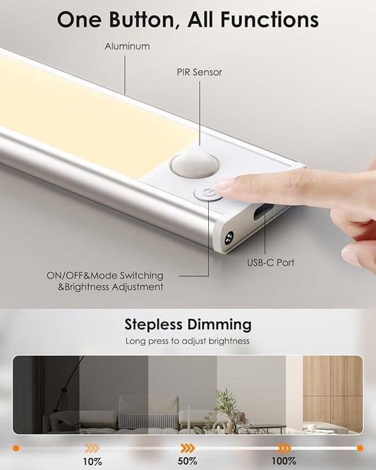 VerRon 14in Under Cabinet Lighting, Upgraded 3200mAh Rechargeable Under Cabinet Lights Wireless, LED Motion Sensor Light Indoor Closet Lights Under-Counter Light Fixtures for Kitchen, Pantry, 2-Pack