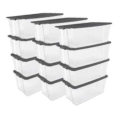 Sterilite 12-Pack Modular Stacker Box, Durable Clear Plastic Storage Bins with Latching Lids, 200 Quart - Stackable Organizing Container Boxes for Closet, Bathroom, and Office