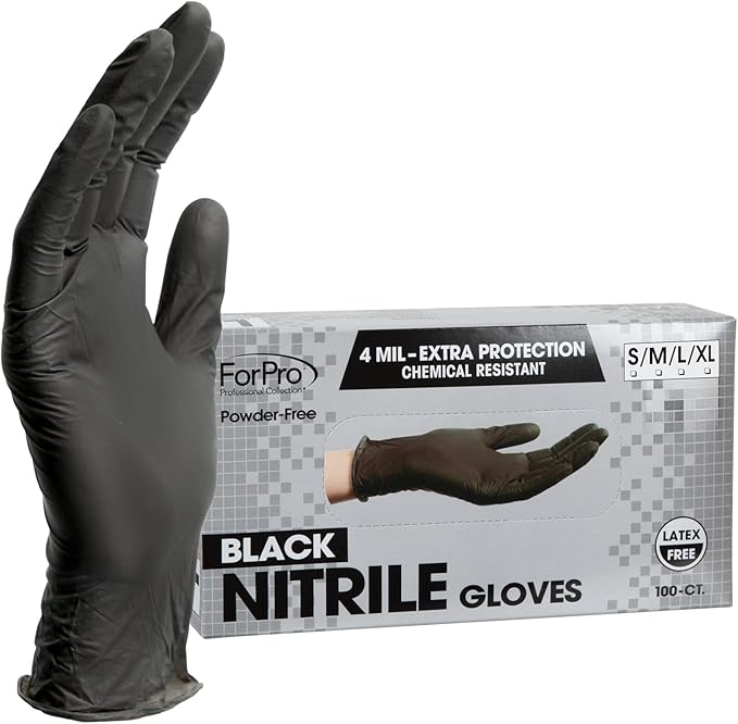 ForPro Disposable Nitrile Gloves, Chemical Resistant, Powder-Free, Latex-Free, Non-Sterile, Food Safe, 4 Mil, 100-Count