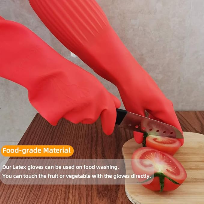 ThxToms Rubber Dishwashing Cleaning Gloves (2-Pair) - Soft Fleece Lining, Reusable, Waterproof with Extra-Long Cuff & Non-Slip Grip for Household & Kitchen Use - Medium
