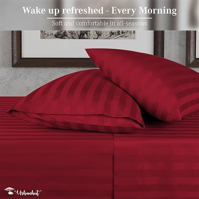 URBANHUT 800 Thread Count Egyptian Cotton Damask Striped California King Size Sheets Set (4 Pc) - Ultra Soft Sateen Weave Cal King Size Bed Sheets, Luxury Hotel Sheets with 16" Deep Pocket - Burgundy