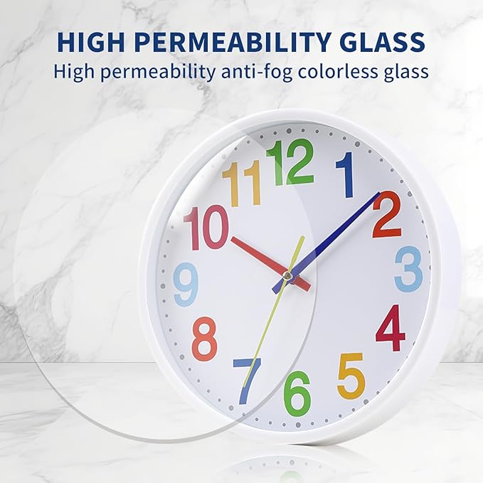 Time Teaching Clock Silent Wall Clock for Kids Learning Time, Silent Non-Ticking Quartz Decorative Wall Clock for Teacher's Classrooms Or Children's Bedrooms 9 Inch