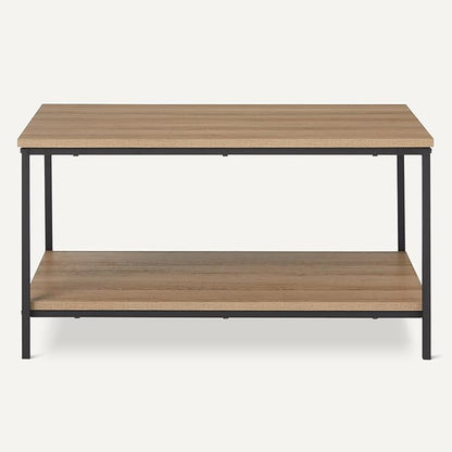 Amazon Basics Rectangular Coffee Table with Bottom Shelf, Living Room Center Table, Wooden, 19.9" D x 31.5" W x 16.5" H