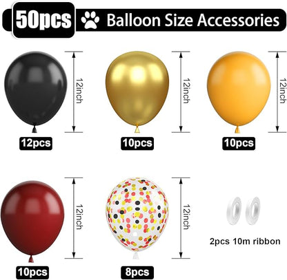 Black Burgundy Gold Balloon, 12 Inches 50 Pcs Burgundy and Gold Balloons Set with Metallic Gold Black Lemon Yellow Balloons for Kids Party Birthday Baby Shower Party Decorations