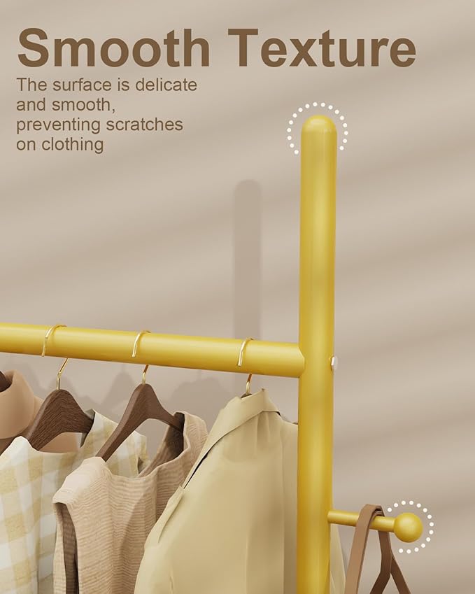 Large Metal Coat Rack Freestanding, Modern Coat Hanger Stand with 2 Hooks and Heavy Rock Slab Base, Industrial Clothing Rack, Coat Stand, 25.6 x 11.8 x 68.9 In, Golden Yellow, GYJ202LWJ