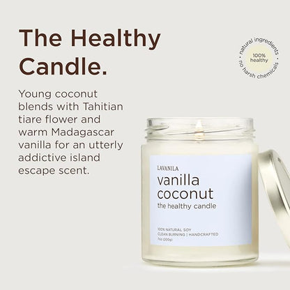 Lavanila Vanilla Coconut Scented Natural Soy Candle (2-Pack) - Handcrafted, Clean Burning 50 Hour Burn Time, 7 oz Each
