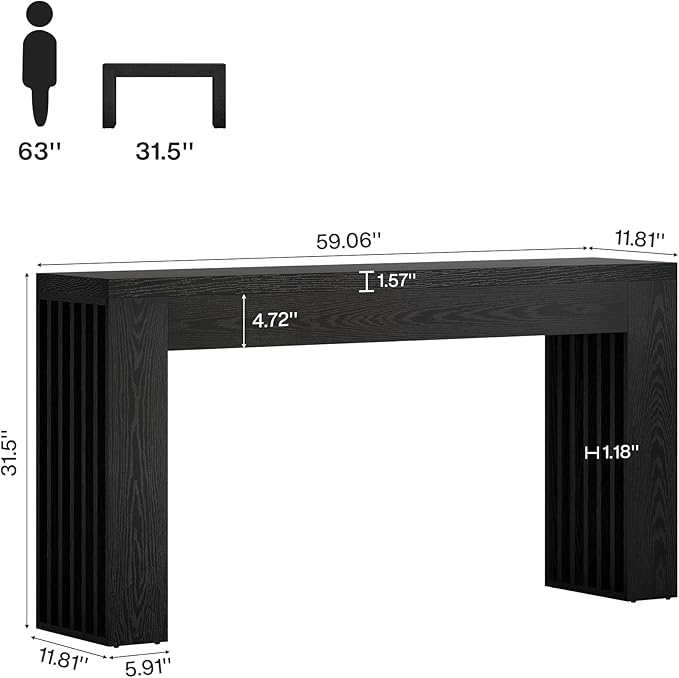 Tribesigns 59-Inch Long Wooden Console Sofa Table Behind The Couch with Vertical Slat Legs for Entrance, Hallway, Entryway, Living Room (Black)