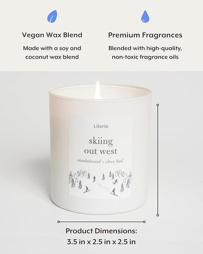 Literie NYC Inspired Scented Candle: Skiing Out West - Sandalwood & Clove Bud Scent, 9oz, 50 Hour Burn, Vegan Soy & Coconut Blend Candle for Home Decor, Gift for Women & Men