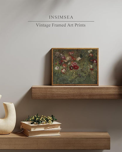 InSimSea Framed Wall Art - Floral Scenic Oil Painting Canvas Prints, Rustic Decor for Bedroom, Bathroom and Office - 8x10in/20x25cm