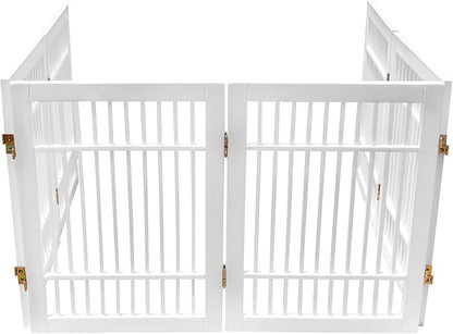 Pet Dog Gate Strong and Durable Freestanding Folding Acacia Hardwood Portable Wooden Fence Indoors or Outdoors by Urnporium (White Pet Gate, 6 Panel 24" Tall)
