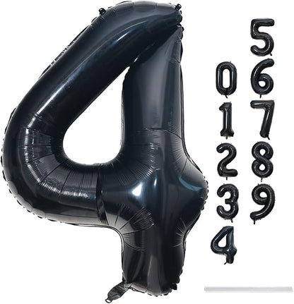 Black Number Balloons, 40inch Large Number 4 Foil Mylar Helium Balloons, Self Inflating Number Balloons 0-9 for Men Boys 4th 40th Birthday Anniversary Party Graduation Celebration Decoration Supplies