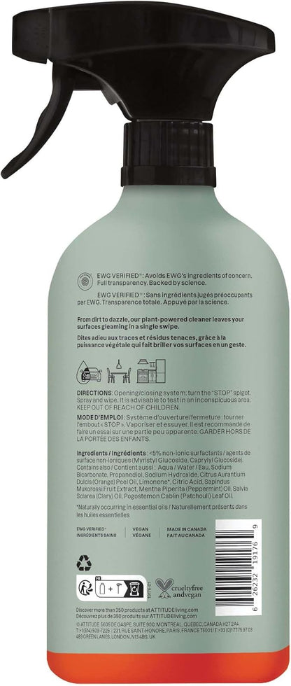 ATTITUDE All-Purpose Cleaner Spray, Plant-Based Ingredients, EWG Verified, Streak Free, Removes Fingerprints, Dust and Dirt, Sage & Orange, 26 Fl Oz (Pack of 3)