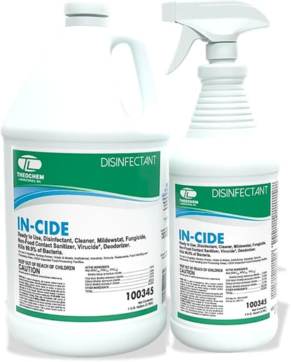 In-Cide Hospital Grade Disinfectant Spray - EPA Registered Cleaner Kills 99.9% MRSA, Norovirus - Medical Grade for Home Office Clinic - Fresh Scent - 1 Gallon + 32oz Bundle