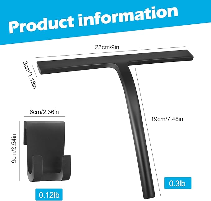 Shower Squeegee for Glass Doors, Mirror Window Tile Scrubber Cleaner with Hook Silicone (White)