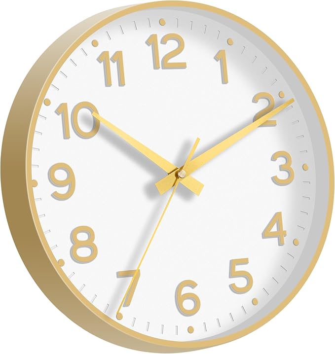 Wall Clock, Silent Wall Clocks Battery Operated 8 Inch-Modern Non Ticking Analog Clock Decorative for Kitchen Office Bathroom Bedroom(Gold)