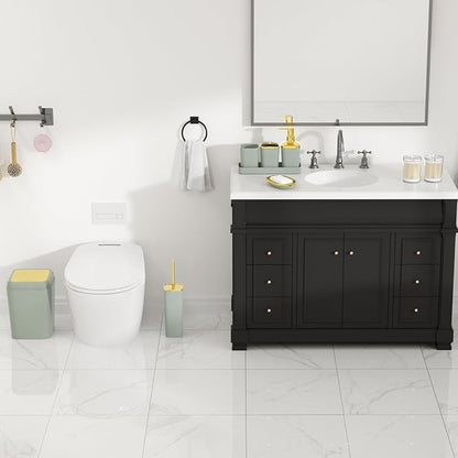 Bathroom Set, Sage Green Bathroom Accessories Set with Press-on Lid Bathroom Trash Can, Soap Dispenser, 10PC Bathroom Accessory Set for Home