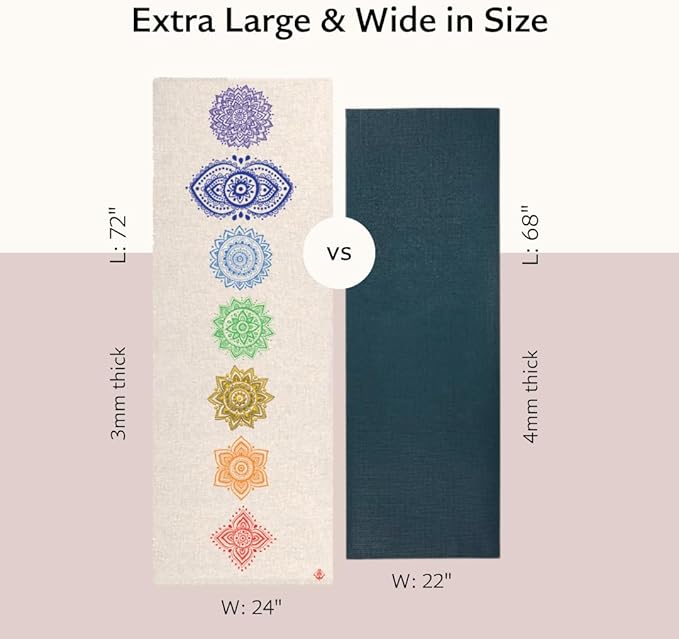 Pro Hemp Mat - Artist Designed, Premium Printed Eco-Friendly Non-Slip mat, Great for Regular & Hot Yoga, Pilates, Workouts 72 inch x 24 inch x 3mm Thick