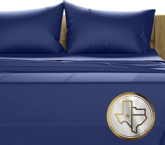 TEXAS LINEN CO. Luxury Egyptian Cotton King Size Sheet Set - 1000 Thread Count 4 Piece King Sheets, Soft, Cooling Extra Long Staple Sateen Weave Bed Sheets - Fits Upto 18” Deep Pocket - Navy Blue