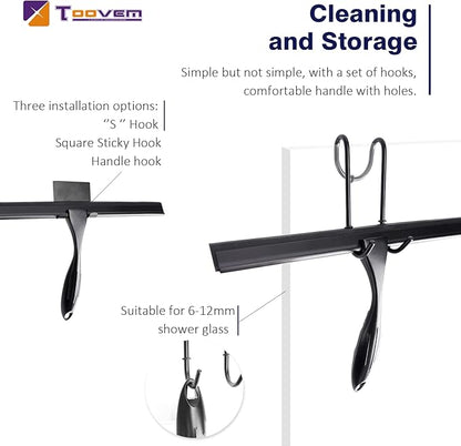 12'' Shower Squeegee, TOOVEM Squeegee for Shower Glass Door for Glass Doors, Windows, Bathroom, Car Windshield, Black