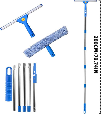 Professional Window Cleaning kit, 2-in-1 Window Squeegee with 78" Extension Poles, Suitable for Indoor & Outdoor Windows, High Glass, High Windows, Multi-Purpose Car Windshield Cleaning