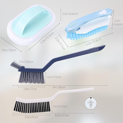 Cleaning Brush Set for Household Use, Scrub Brush, Bathroom Cleaning Brushes, Crevice Cleaning Brush for Bathroom, Floor, Tub, Shower and Kitchen Surface (4 PCS)