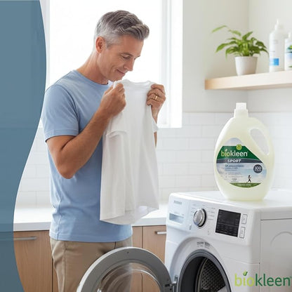 Biokleen Natural Sport 3X Concentrated Laundry Detergent, 300 Loads, Bio Active Formula, Fight Odors, Sweat & Stain Remover, Lavender Eucalyptus Scent