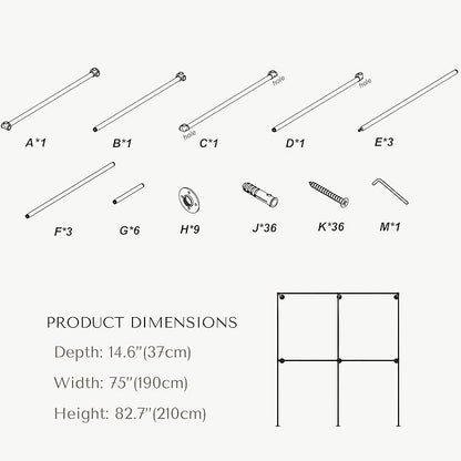 Industrial Pipe Clothing Rack, Heavy Duty Wall Mounted Clothes Rack, Retail Display Hanging Garment Rod for Laundry Rooms, Closet Storage, 14.6x75x82.7 Inches, Model K03