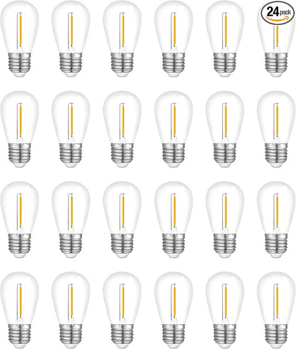 24-Pack String Light Bulbs, S14 Outdoor Waterproof Replacement Bulb, E26 Base Bulbs, 1W 120V, 2700K Warm White