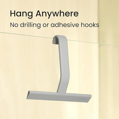 JustHang Shower Squeegee for Glass Doors, All-One-Piece Silicone with Built-in Hook Design for Easy Hanging and Cleaning, 10 Inch Gray