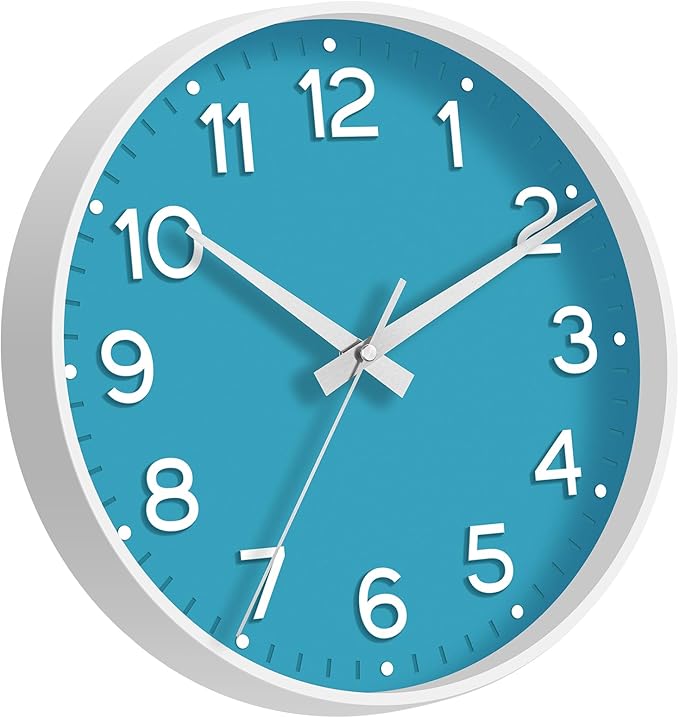 Wall Clock, Silent Wall Clocks Battery Operated 8 Inch-Modern Non Ticking Analog Clock Decorative for Kitchen Office Bathroom Bedroom(Blue)
