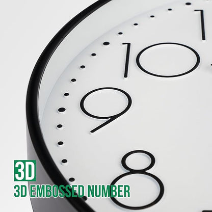 Wall Clock Non-Ticking Silent Modern Simple Style Round Decor Clock Stereoscopic Dial Quartz Wall Clocks for Home/Office/School/Living Room/Bedroom/Kitchen (Black, 8inch)