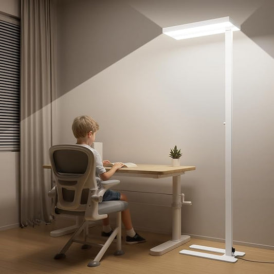 Honeywell 10400LM LED Floor Lamp, 77" Eye-Care Reading Floor Lamps for Living Room, 100W Modern Natural Daylight 4000K Dimmable Bright Stand up Lamps for Living Room for Kids Study Home Office White