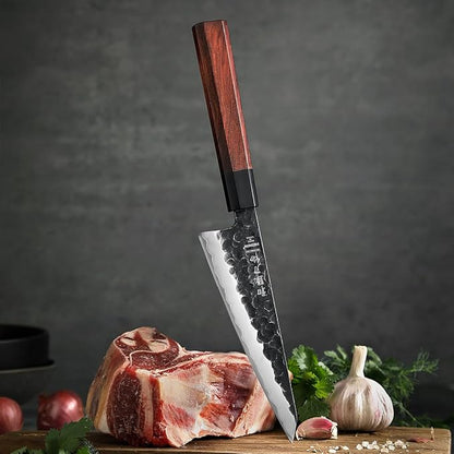 HEZHEN 5.8 inch Multi-purpose Knife,10Cr15CoMoV Steel Core,Triple-layer Composite Steel,Redwood Handle,Professional Kitchen Knife - Razor Sharp