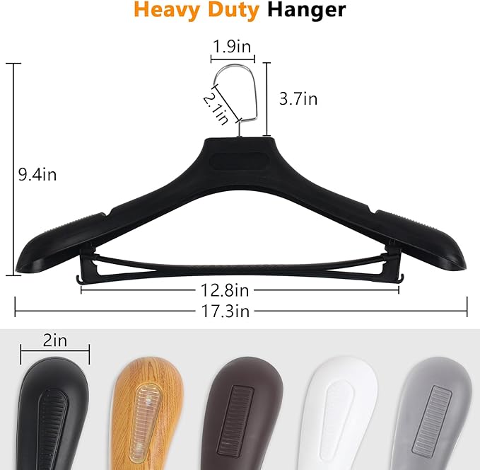 DEDU Suit Hangers for Men 30 Pack Width 17.7", Black Coat Hangers no Shoulder Bump Non Slip for Thick Sweaters, Plastic Extra Wide Shoulder with Pants Bar & Metal Hook