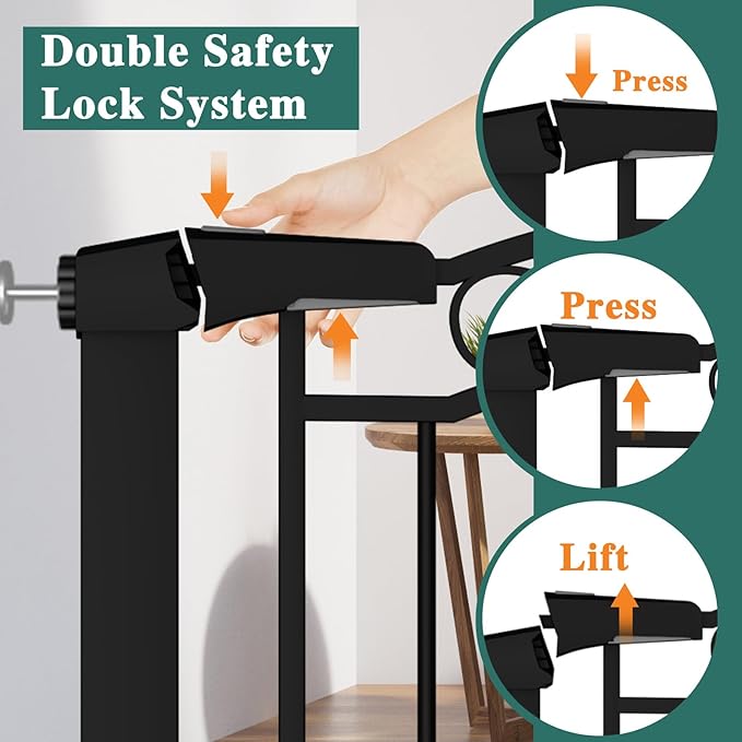 Fairy Baby 51.6"-54.3" Extra Wide Baby Gate with Door, 52 53 54 Inches Walk THR Baby Gates for Stairs Pressure Mounted no Drill, Indoor Tension Metal Child Pet Dog Safety Gate for Kids, Black