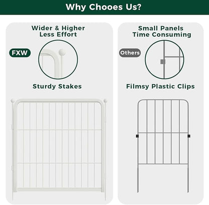 FXW Garden Fence Outdoor for The Yard – 24in(H) x 15.2ft(L) Heavy Duty Metal Animal Barrier for Dog and Rabbit, Decorative Dog Fence, 8 Panels, White